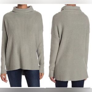 New! Women's Oversized Putty Grey Rib Knit Cowl Neck Tunic Sweater Medium